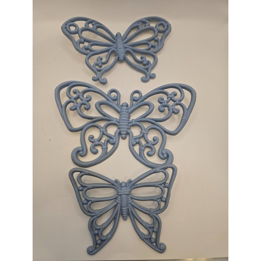 Vintage HOMECO Butterflies Blue Wicker Look Burwood Plastic Wall Decor